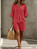 Women's Buttoned V-Neck Ruffle-Trim Top & Shorts Two-Piece Set by FitiqueFit