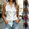 Women's Solid Color Satin Spliced Sleeveless Top by FitiqueFit