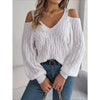 Fried-Dough Twist Off-Shoulder Lantern Sleeve Sweater by FitiqueFit
