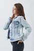 Button Up Washed Jacket Blue Classic Buttoned Jacket With Pocket Detail For Women by Stevvex