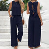 Elegant 2-Piece Matching Set, Sleeveless Crop Top And Wide Leg Pants Outfits by FitiqueFit