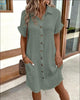 Women's Casual Loose Short-Sleeve Midi Shirt Dress – Button-Down by FitiqueFit