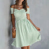 Women's Off-Shoulder Striped Waist-Cinching Midi Dress by FitiqueFit