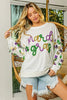 BiBi Fleur De Lis Sleeve Mardi Gras Pullover by FitiqueFit