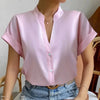 🧡 Summer Women's Satin V-Neck Short Sleeve Shirt – Elegant Casual Wear by FitiqueFit