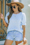 Light Blue Boho Floral Print Smocked Puff Sleeve Blouse