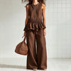 Women's Sleeveless Pleated Vest & Wide Leg Pants Set – Streetwear by FitiqueFit