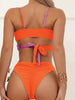 Royal Sunset Colorblock Bikini Set for Summer – Sleek V-Neck Two-Piece Swimsuit with Tie Back High Cut Bottoms & Ultra-Stretch Spaghetti Straps – Women's Swimwear for Koningsdag Beach Days & Summer Celebrations by Stevvex