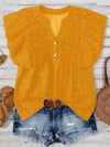 Polka Dot Notched Ruffled Cap Sleeve Blouse