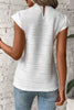 Dark Green Wavy Textured Mock Neck Cap Sleeve Top