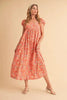 Cutout Back Floral Square Neck Puff Sleeve Midi Summer Dress For Women – Elegant & Feminine with Modern Details, Perfect for Special Occasions by Stevvex