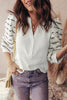 White Button Placket 3/4 Striped Sleeve Patchwork Rib Knit Top by Wild and Free Boutique