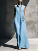 Women's Cotton Linen Mandarin Collar Maxi Dress – Graphic Print with Pockets by FitiqueFit