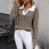 🧶 Women’s Lapel V-Neck Color-Block Long-Sleeve Pullover Sweater by FitiqueFit