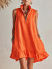 Women's Casual Loose Half-Zip Sleeveless Dress with Ruffle Hem by FitiqueFit