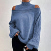 Women's Cold Shoulder Sweater - High Neck Cut Out Pullover Long Sleeve by FitiqueFit