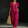 Women’s V-Neck Casual Two Piece Set by FitiqueFit