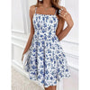 Floral Print Smocked Mini Dress Spaghetti Strap Slim Fit Flowy Dresses by FitiqueFit