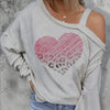 Ladies' Off Shoulder Long Sleeved Printed Love Hoodie by FitiqueFit