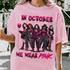 "In October We Wear Pink" Horror Halloween Breast Cancer Shirt – Support Squad Tee, Cancer Survivor Apparel by Dog Mom Hat