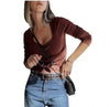 Womens Solid-color Slim-fit Long-sleeve Top by My Store