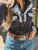 John Wayne Western Pearl Snap Button Up Top In Denim Blue by Lil Bee's Bohemian