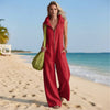 Women's Loose Sleeveless Jumpsuit with Pockets – Linen-Look by FitiqueFit
