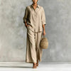Cotton-Linen Shirt & Wide-Leg Pants Suit – 6 Colors, S–5XL by FitiqueFit