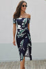 Charming Printed Off-Shoulder Midi Dress with Slit Classy & Feminine Look by Stevvex