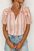 Frilled Short Puff Sleeve Mixed Print Blouse