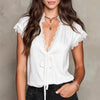 Women's Lace Trim Frilled Crop Top – Slim Fit Short Sleeve Summer Blouse by FitiqueFit