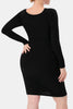 Elegant Black Full Size Built-In Shapewear Square Neck Long Sleeve Dress Sculpting Fit Dress for Women by Stevvex