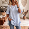 Women's Striped Ruffle-Sleeve Loose-Fit Blouse – Three-Quarter Sleeve by FitiqueFit