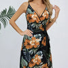 Women's V-neck Lace Up Plant Print Off Shoulder Versatile Dress by FitiqueFit
