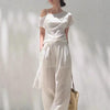 Linen Off-Shoulder Asymmetric Casual Set – 2 Colors, S–L by FitiqueFit
