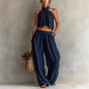 Women's Loose Sleeveless Top & Wide-Leg Pants Set – Linen Blend by FitiqueFit