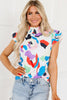 Multicolor Abstract Print Ruffle Sleeve Smocked Blouse