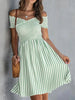 Women's Off-Shoulder Striped Waist-Cinching Midi Dress by FitiqueFit