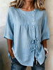 Women's Linen Lace-Up Button Shirt – 3/4 Sleeve Asymmetric by FitiqueFit
