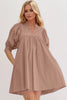 Pink Puff Sleeve Mini Dress Casual and Feminine Dress for Women Simple Classic Summer Dress by Stevvex