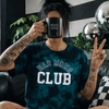 Teal bad moms club embroidered tie dye T-shirt by Madness & Mayhem LLC