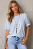Light Blue Boho Floral Print Smocked Puff Sleeve Blouse