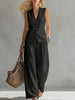 Women's Solid Linen Sleeveless Tank Top & Full-Length Pants Set by FitiqueFit