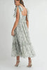 Floral Bust Ruched Midi Dress with Shoulder Tie For Women – Ruched Midi Dress For Summer, Floral Bust Dress, Shoulder Tie Dress, Feminine Midi Dress, Chic Event Dress by Stevvex
