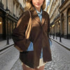 Suede-Look Blazer Jacket — V-Notch Lapel, Button-Front Casual Coat by FitiqueFit