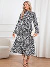 Animal Print Tie Front Ruffle Trim Dress