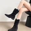Autumn Western Pleated Short Cowhide Leather Boots for Women by FitiqueFit