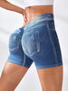 Seamless Denim-Look Yoga Shorts – Back V-Waist Hip-Lifting by FitiqueFit