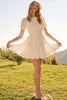 Eyelet Round Neck Puff Sleeve Mini Dress–Cute, Elegant, Feminine and Chic Mini Dress with Romantic Puff Sleeves and Delicate Eyelet Design by Stevvex