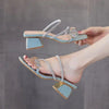 Women's Korean Style Rhinestone Single Strap Slide Sandals – Mid Chunky Heel by FitiqueFit